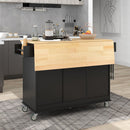 Rolling Mobile Kitchen Island with Solid Wood Top and Locking Wheels,52.7 Inch Width,Storage Cabinet and Drop Leaf Breakfast Bar,Spice Rack, Towel Rack & Drawer (Black) - Supfirm