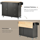 Rolling Mobile Kitchen Island with Solid Wood Top and Locking Wheels,52.7 Inch Width,Storage Cabinet and Drop Leaf Breakfast Bar,Spice Rack, Towel Rack & Drawer (Black) - Supfirm