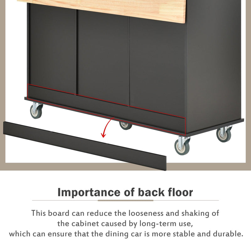Rolling Mobile Kitchen Island with Solid Wood Top and Locking Wheels,52.7 Inch Width,Storage Cabinet and Drop Leaf Breakfast Bar,Spice Rack, Towel Rack & Drawer (Black) - Supfirm