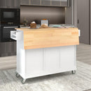 Rolling Mobile Kitchen Island with Solid Wood Top and Locking Wheels,52.7 Inch Width,Storage Cabinet and Drop Leaf Breakfast Bar,Spice Rack, Towel Rack & Drawer (White) - Supfirm