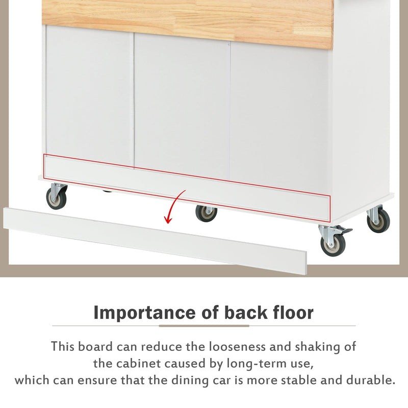 Rolling Mobile Kitchen Island with Solid Wood Top and Locking Wheels,52.7 Inch Width,Storage Cabinet and Drop Leaf Breakfast Bar,Spice Rack, Towel Rack & Drawer (White) - Supfirm