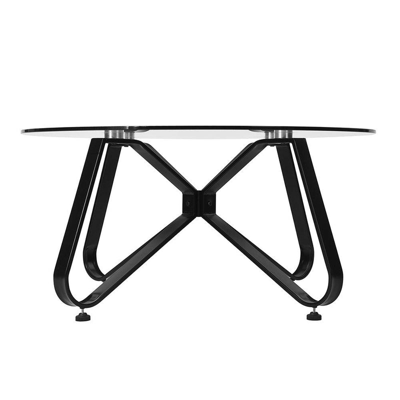 Round Coffee Table for Living Room, 31.5-inch Modern Sofa Side End Table with Tempered Glass Top & Metal Legs, Accent Cocktail Tea Table, 31.5 x 31.5 x 15.6 inches, Black - Supfirm