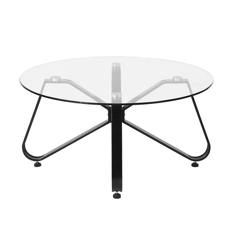 Round Coffee Table for Living Room, 31.5-inch Modern Sofa Side End Table with Tempered Glass Top & Metal Legs, Accent Cocktail Tea Table, 31.5 x 31.5 x 15.6 inches, Black - Supfirm