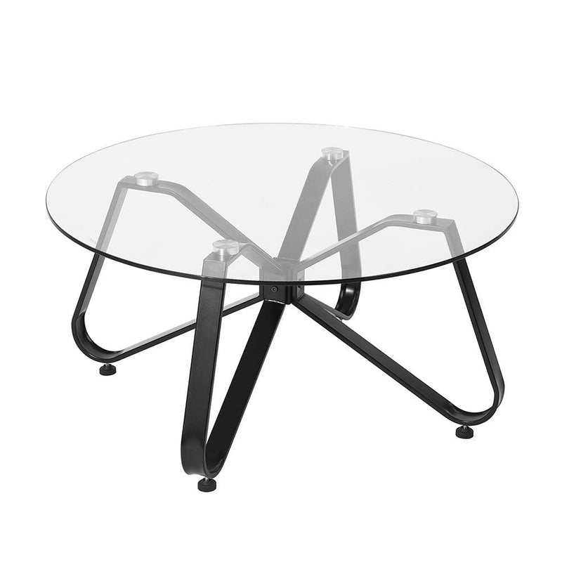 Round Coffee Table for Living Room, 31.5-inch Modern Sofa Side End Table with Tempered Glass Top & Metal Legs, Accent Cocktail Tea Table, 31.5 x 31.5 x 15.6 inches, Black - Supfirm