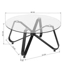 Round Coffee Table for Living Room, 31.5-inch Modern Sofa Side End Table with Tempered Glass Top & Metal Legs, Accent Cocktail Tea Table, 31.5 x 31.5 x 15.6 inches, Black - Supfirm