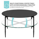 Round Coffee Table with Interchangeable Wood and Glass Top - Supfirm