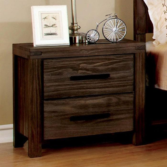 Rustic Style Wire-Brushed Rustic Brown 1pc Nightstand Bedroom Furniture Solid wood 2-Drawers bedside Table Metal Bar Handles - Supfirm