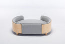 Scandinavian style Elevated Dog Bed Pet Sofa With Solid Wood legs and Bent Wood Back, Velvet Cushion,Mid Size Light Grey - Supfirm