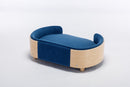 Scandinavian style Elevated Dog Bed Pet Sofa With Solid Wood legs and Bent Wood Back, Velvet Cushion,Mid Size,Dark Blue - Supfirm