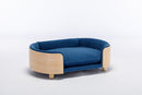 Scandinavian style Elevated Dog Bed Pet Sofa With Solid Wood legs and Bent Wood Back, Velvet Cushion,Mid Size,Dark Blue - Supfirm