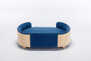 Scandinavian style Elevated Dog Bed Pet Sofa With Solid Wood legs and Bent Wood Back, Velvet Cushion,Mid Size,Dark Blue - Supfirm