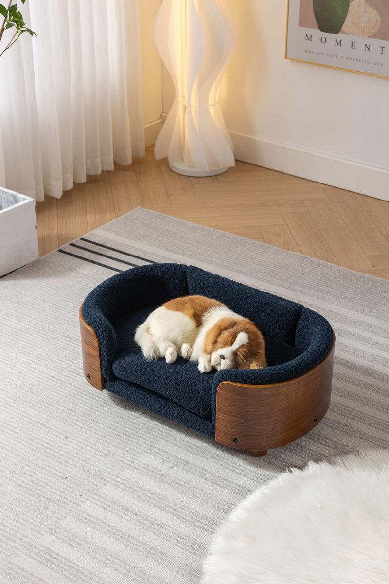 Scandinavian style Elevated Dog Bed Pet Sofa With Solid Wood legs and Walnut Bent Wood Back, Cashmere Cushion,Small Size - Supfirm