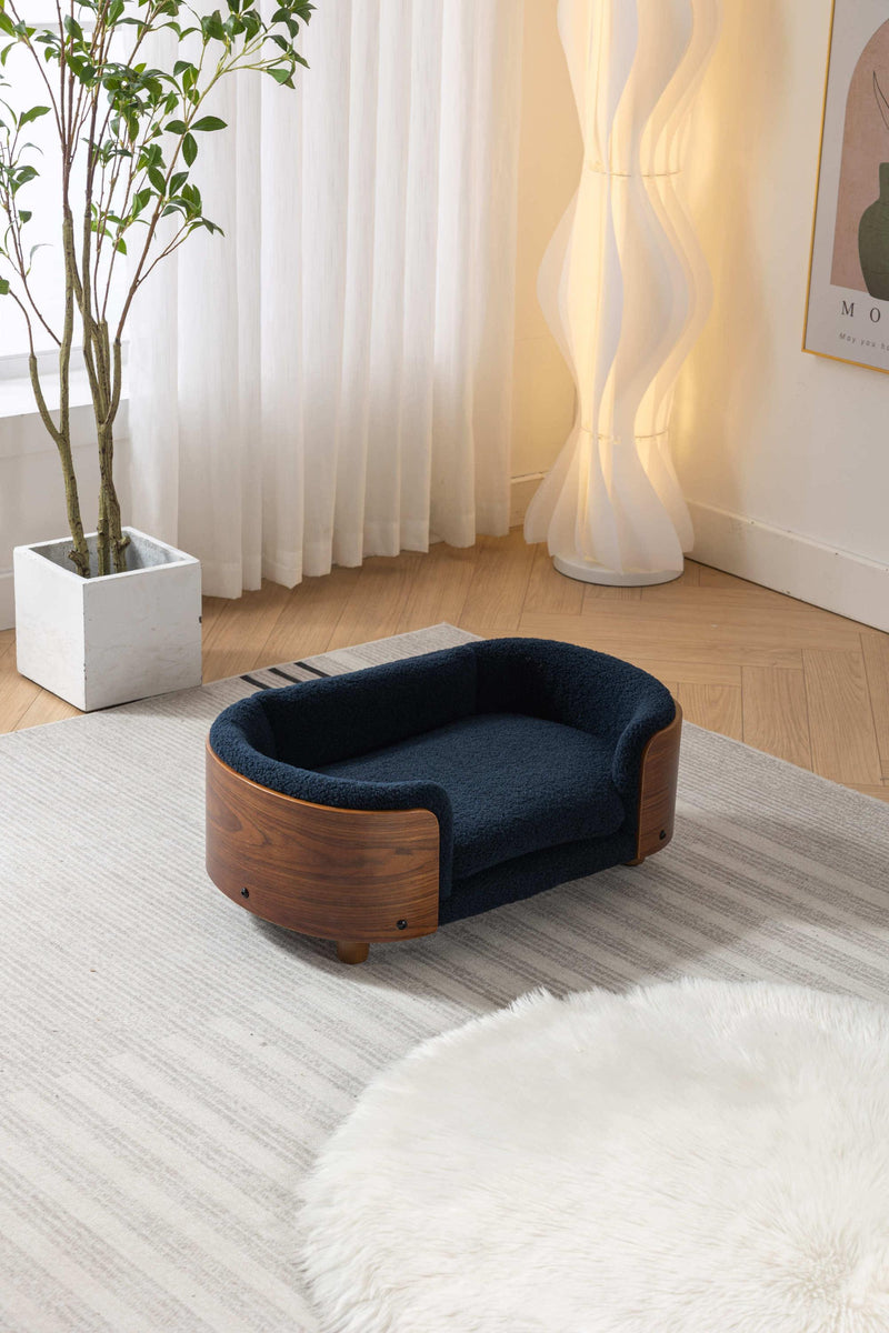 Scandinavian style Elevated Dog Bed Pet Sofa With Solid Wood legs and Walnut Bent Wood Back, Cashmere Cushion,Small Size - Supfirm