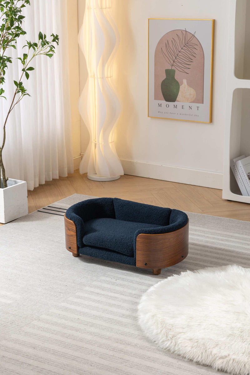 Scandinavian style Elevated Dog Bed Pet Sofa With Solid Wood legs and Walnut Bent Wood Back, Cashmere Cushion,Small Size - Supfirm