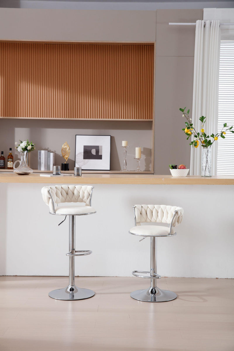 Set of 2 Bar Kitchen Stools Seat,with Chrome Footrest and Base Swivel Height Adjustable Mechanical Lifting Velvet + Bar Stool-BEIGE - Supfirm