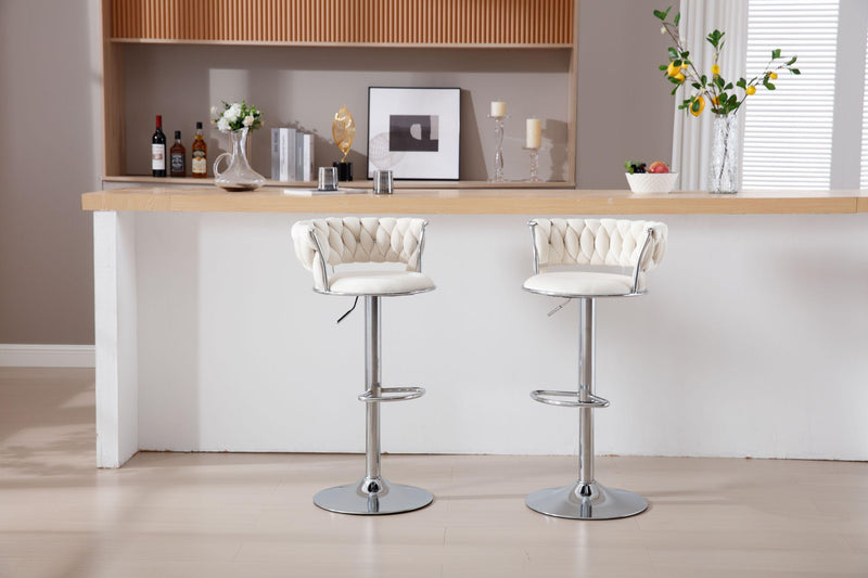 Set of 2 Bar Kitchen Stools Seat,with Chrome Footrest and Base Swivel Height Adjustable Mechanical Lifting Velvet + Bar Stool-BEIGE - Supfirm