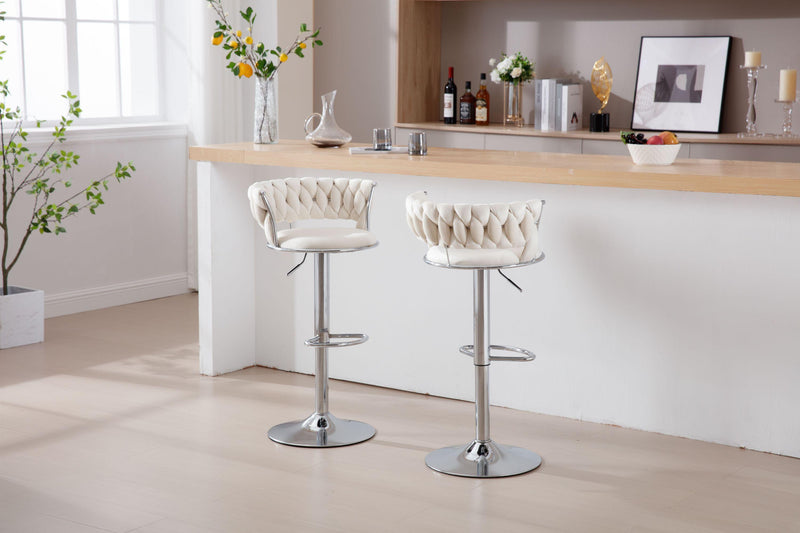 Set of 2 Bar Kitchen Stools Seat,with Chrome Footrest and Base Swivel Height Adjustable Mechanical Lifting Velvet + Bar Stool-BEIGE - Supfirm