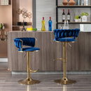 Set of 2 Bar Kitchen Stools Seat,with Chrome Footrest and Base Swivel Height Adjustable Mechanical Lifting Velvet + Golden Leg Simple Bar Stool-BLUE - Supfirm