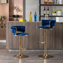 Set of 2 Bar Kitchen Stools Seat,with Chrome Footrest and Base Swivel Height Adjustable Mechanical Lifting Velvet + Golden Leg Simple Bar Stool-BLUE - Supfirm