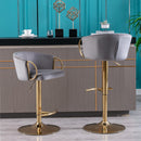 Set of 2 Bar Kitchen Stools Seat,with Chrome Footrest and Base Swivel Height Adjustable Mechanical Lifting Velvet + Golden Leg Simple Bar Stool-Grey - Supfirm