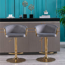 Set of 2 Bar Kitchen Stools Seat,with Chrome Footrest and Base Swivel Height Adjustable Mechanical Lifting Velvet + Golden Leg Simple Bar Stool-Grey - Supfirm