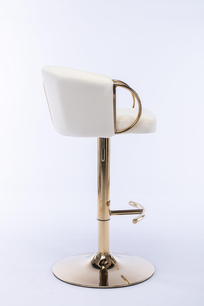 Set of 2 Bar Kitchen Stools Seat,with Chrome Footrest and Base Swivel Height Adjustable Mechanical Lifting Velvet + Golden Leg Simple Bar Stool-Ivory - Supfirm