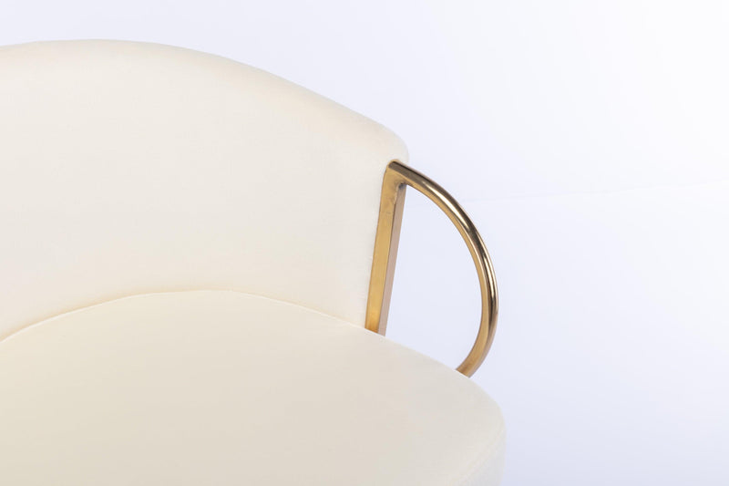 Set of 2 Bar Kitchen Stools Seat,with Chrome Footrest and Base Swivel Height Adjustable Mechanical Lifting Velvet + Golden Leg Simple Bar Stool-Ivory - Supfirm