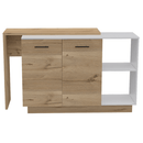 Sicilia Kitchen Island, Two External Shelves, Double Door Cabinets, Three Shelves -White / Light Oak - Supfirm