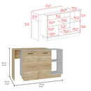 Sicilia Kitchen Island, Two External Shelves, Double Door Cabinets, Three Shelves -White / Light Oak - Supfirm