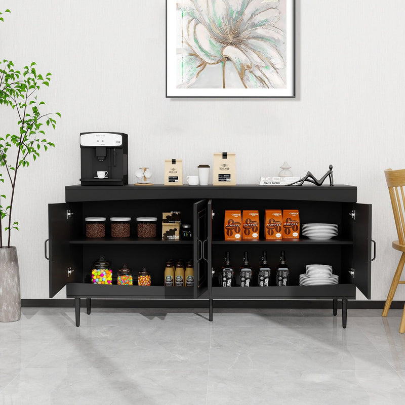 Sideboard Buffet Cabinet, Wooden Storage Cabinet with Adjustable Shelves, Modern 4 Door Console Table for Home Kitchen Living Room Black - Supfirm