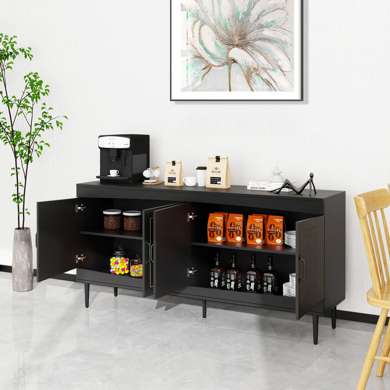 Sideboard Buffet Cabinet, Wooden Storage Cabinet with Adjustable Shelves, Modern 4 Door Console Table for Home Kitchen Living Room Black - Supfirm