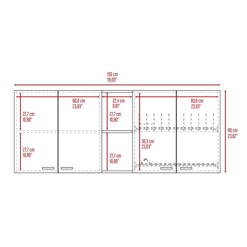Sierra 7-Shelf 4-Door 2-piece Kitchen Set, Upper Wall Cabinet and Kitchen Island White and Light Oak - Supfirm