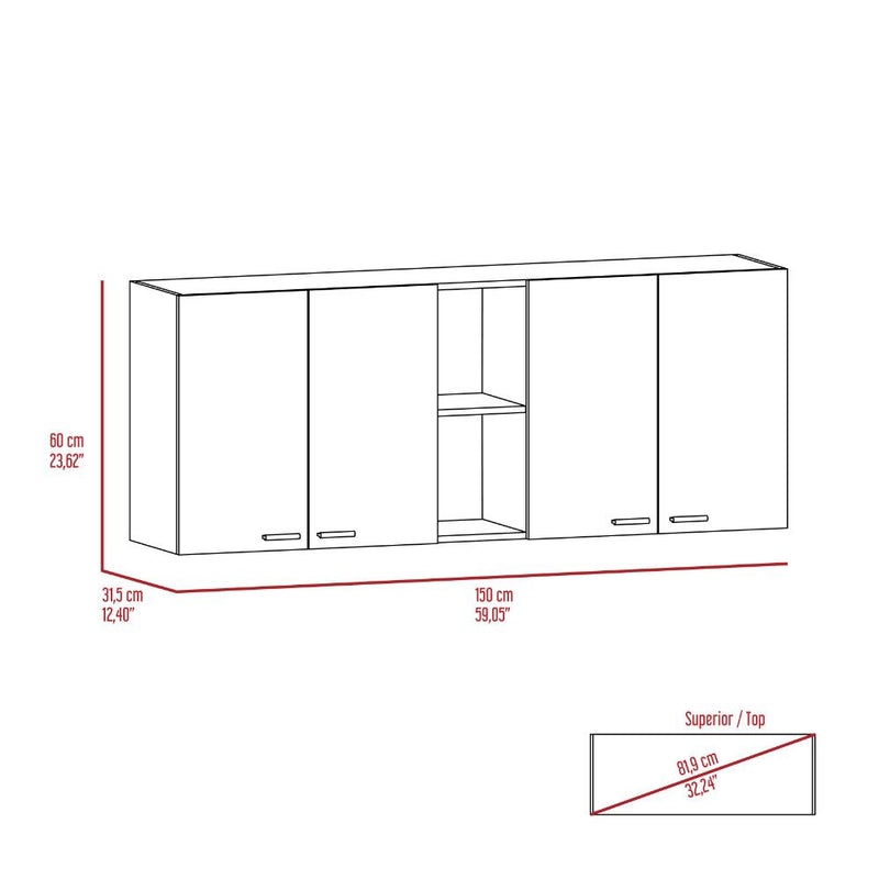 Sierra 7-Shelf 4-Door 2-piece Kitchen Set, Upper Wall Cabinet and Kitchen Island White and Light Oak - Supfirm