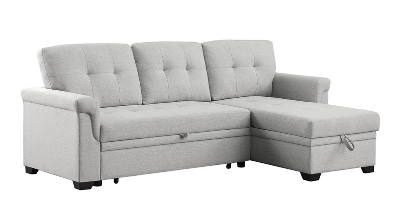 Sierra Light Gray Linen Reversible Sleeper Sectional Sofa with Storage Chaise - Supfirm