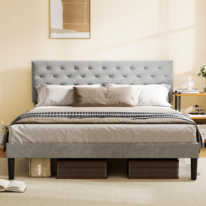 Simple Full Size Grey Bed frame, Adjustable Headboard, Common - Supfirm