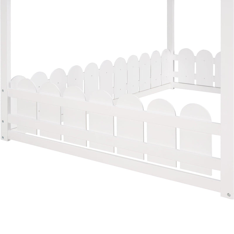 (Slats are not included) Full Size Wood Bed House Bed Frame with Fence,for Kids,Teens,Girls,Boys (White )(OLD SKU:WF281294AAK) - Supfirm