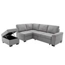 Sleeper Sectional Sofa, L-Shape Corner Couch Sofa-Bed with Storage Ottoman & Hidden Arm Storage & USB Charge for Living Room Apartment, Gray - Supfirm