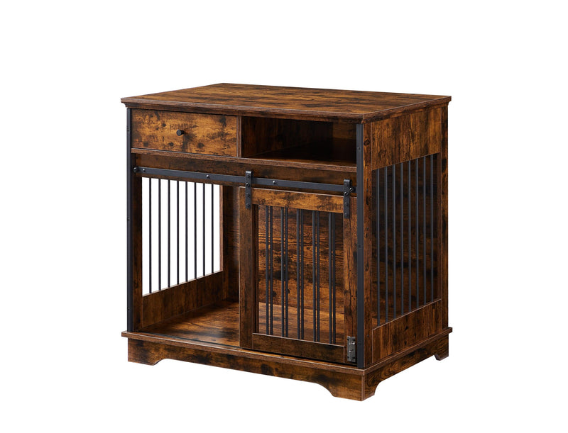 Sliding door dog crate with drawers. Rustic Brown, 35.43'' W x 23.62'' D x 33.46'' H - Supfirm