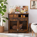 Sliding door dog crate with drawers. Rustic Brown, 35.43'' W x 23.62'' D x 33.46'' H - Supfirm