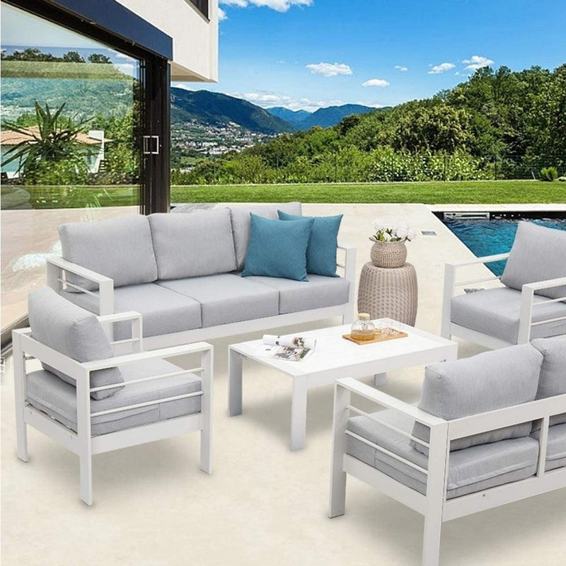 Small Comfy Couch White Aluminum Single Sofa Outdoor Couch Patio Furniture Set Of 2 Pieces - Supfirm