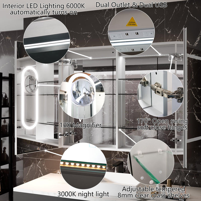 Supfirm Smart LED Medicine Cabinet with Built-in High-Power Outlet , 42*36inch , Stepless Dimming & Anti-Fog , Integrated Design , Multifunctional Bathroom Storage - Supfirm