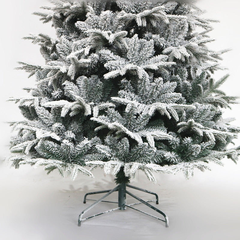 Snow Flocked Christmas Tree 7ft Artificial Hinged Pine Tree with White Realistic Tips Unlit - Supfirm