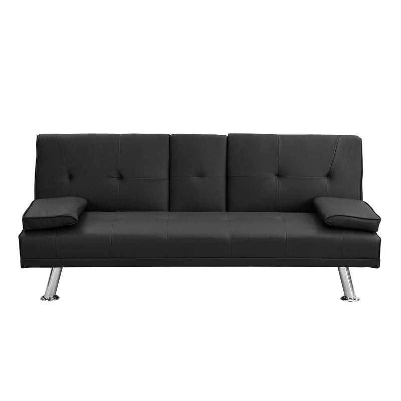 Sofa Bed with Armrest two holders WOOD FRAME, STAINLESS LEG, FUTON BLACK PVC - Supfirm