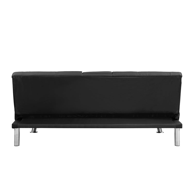Sofa Bed with Armrest two holders WOOD FRAME, STAINLESS LEG, FUTON BLACK PVC - Supfirm