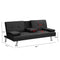 Sofa Bed with Armrest two holders WOOD FRAME, STAINLESS LEG, FUTON BLACK PVC - Supfirm