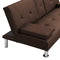 Sofa Bed with Armrest two holders WOOD FRAME, STAINLESS LEG, FUTON BROWN PVC - Supfirm