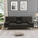 Sofa Bed with Armrest two holders WOOD FRAME, STAINLESS LEG, FUTON BROWN PVC,DARK BROWN - Supfirm