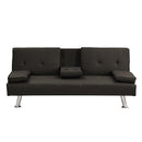 Sofa Bed with Armrest two holders WOOD FRAME, STAINLESS LEG, FUTON BROWN PVC,DARK BROWN - Supfirm