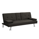 Sofa Bed with Armrest two holders WOOD FRAME, STAINLESS LEG, FUTON BROWN PVC,DARK BROWN - Supfirm