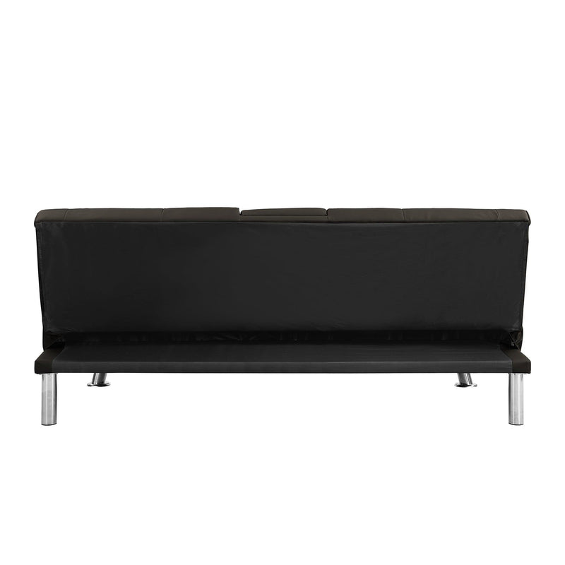 Sofa Bed with Armrest two holders WOOD FRAME, STAINLESS LEG, FUTON BROWN PVC,DARK BROWN - Supfirm